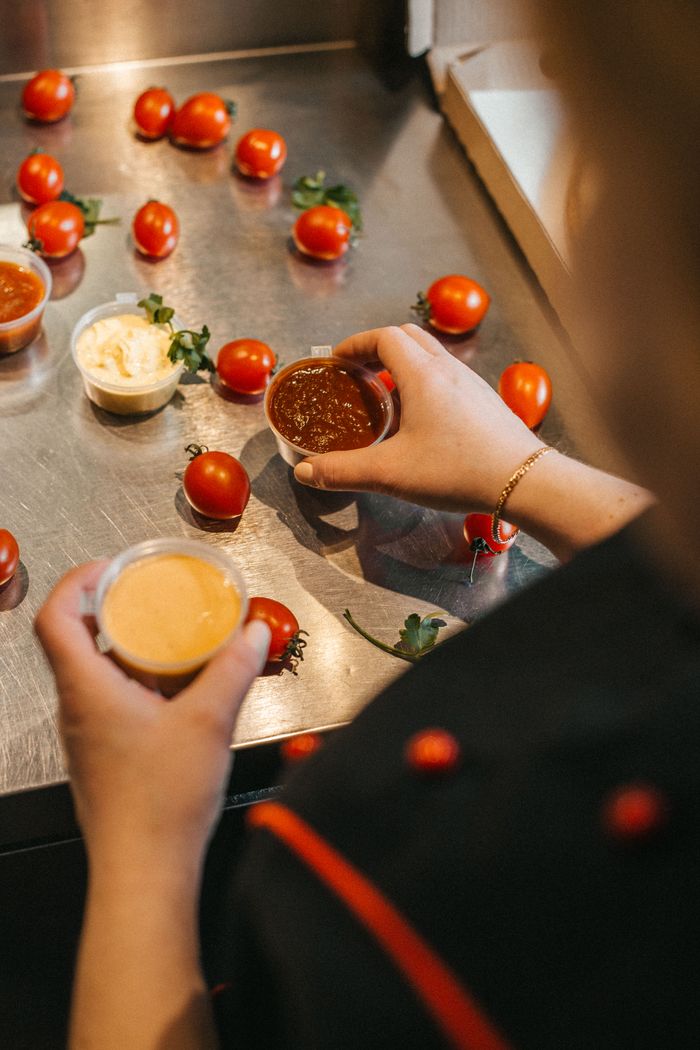 Tomatoes and sauce, representing food and sauce stains