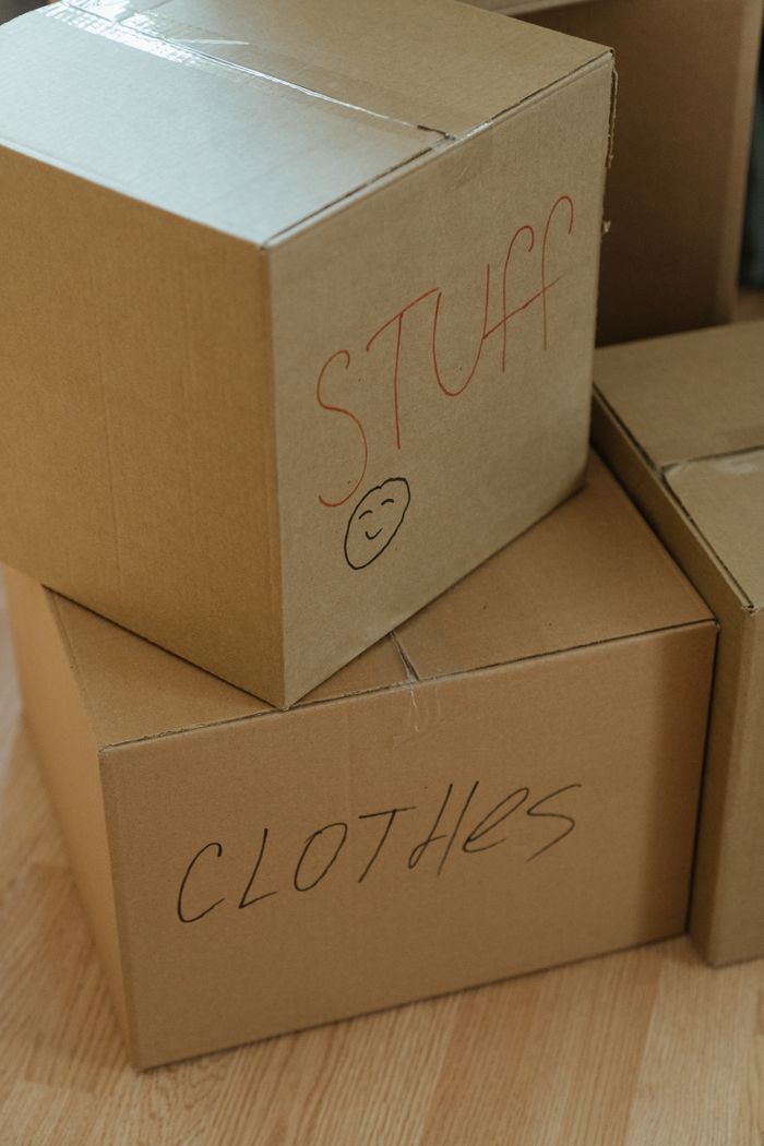 Labelled moving boxes packed for a move