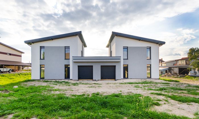 A residential duplex home exterior